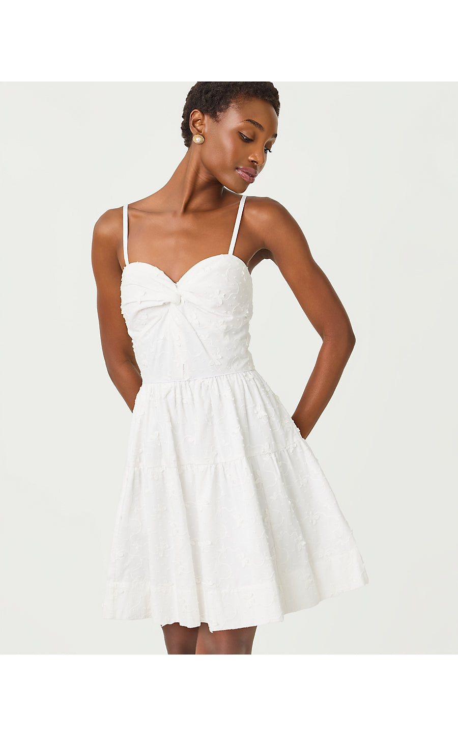BENNET DRESS, RESORT WHITE MONARCH EMBROIDERED COTTON SWISS DOT