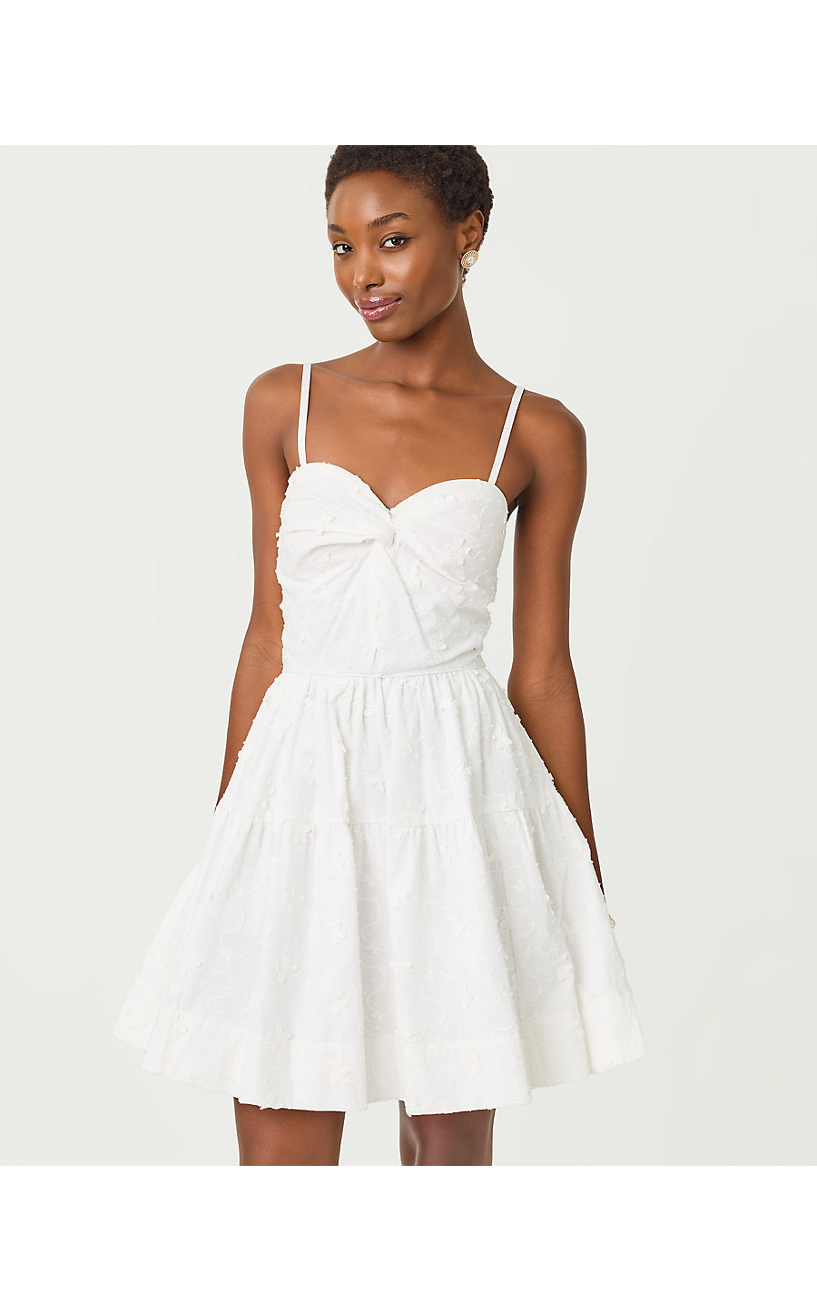 BENNET DRESS, RESORT WHITE MONARCH EMBROIDERED COTTON SWISS DOT