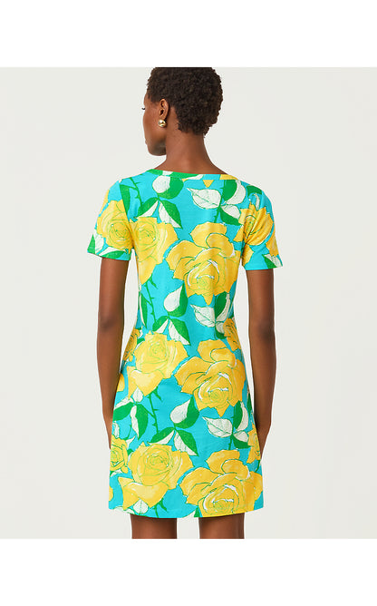 CODY SHORT SLEEVE DRESS, BLUE CURACAO ROSE BUD
