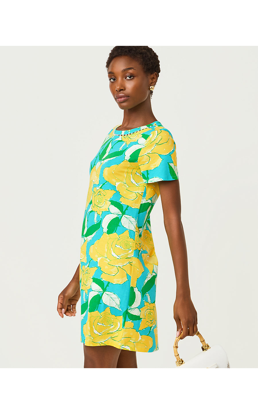 CODY SHORT SLEEVE DRESS, BLUE CURACAO ROSE BUD