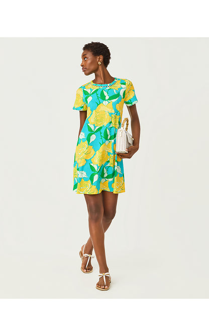 CODY SHORT SLEEVE DRESS, BLUE CURACAO ROSE BUD