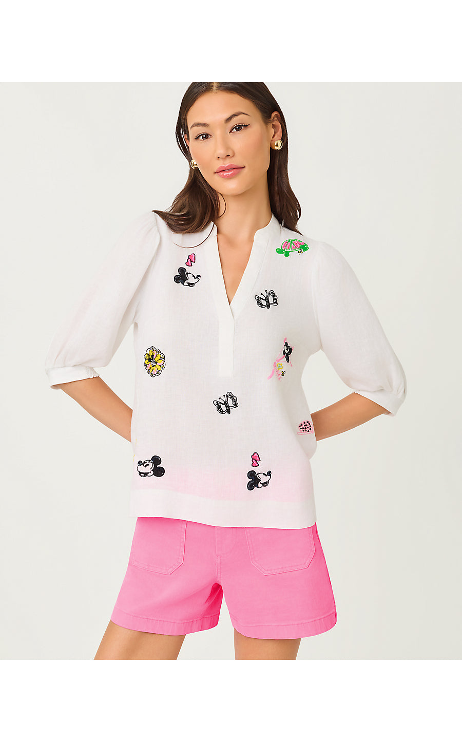 MIALEIGH EMBROIDERED LINEN TOP, Disney Throwback RESORT WHITE