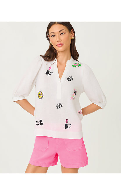 MIALEIGH EMBROIDERED LINEN TOP, Disney Throwback RESORT WHITE