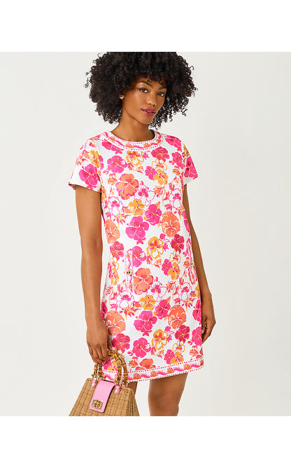 LINNEA SHIFT DRESS, RESORT WHITE PANSY FANSY ENGINEERED KNIT SHIFT