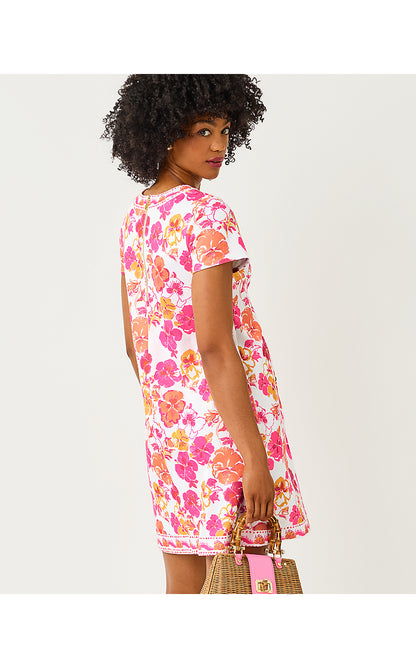 LINNEA SHIFT DRESS, RESORT WHITE PANSY FANSY ENGINEERED KNIT SHIFT