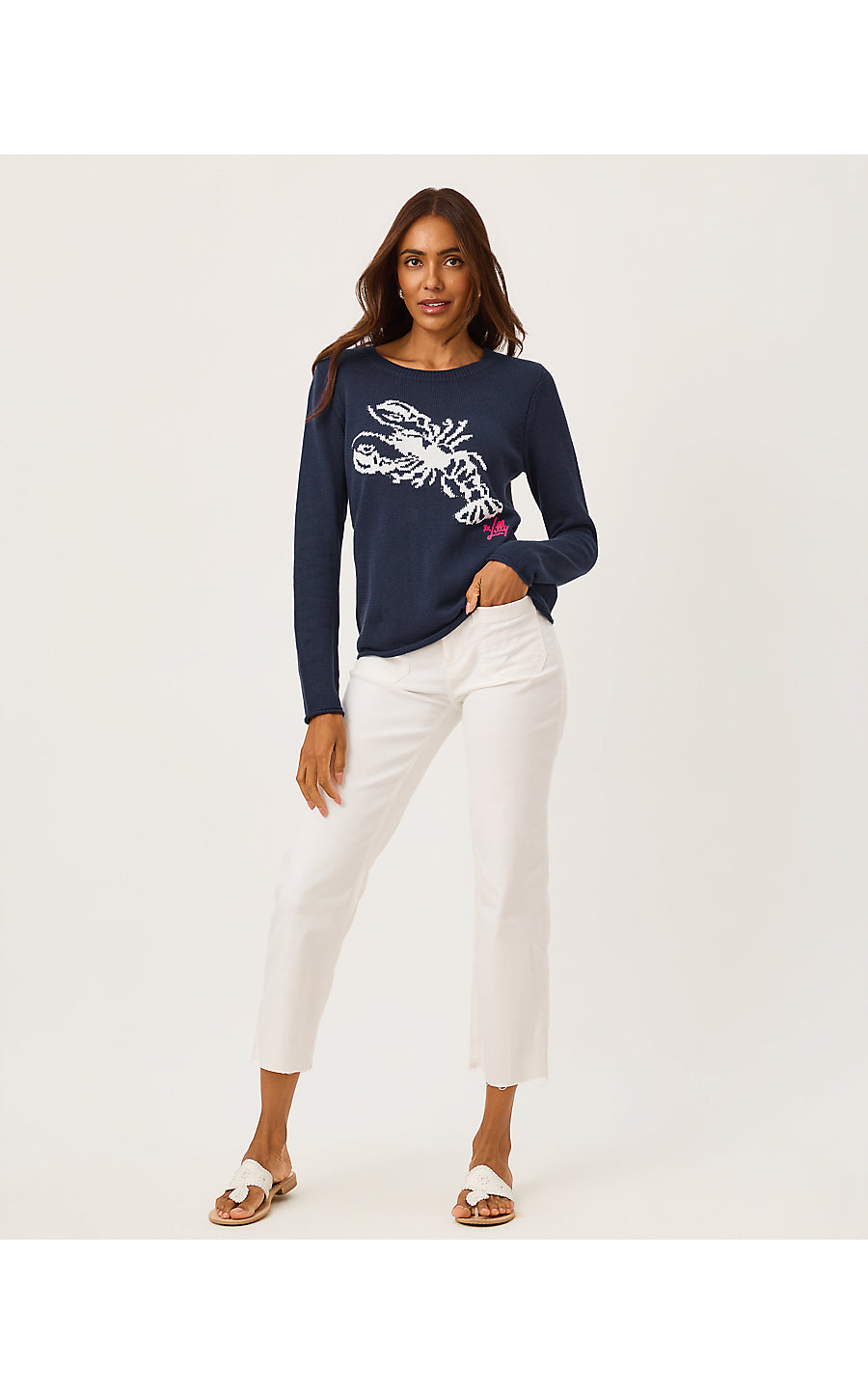 KELLYN SWEATER, LOW TIDE NAVY NAUTICAL LOBSTER JACQUARD