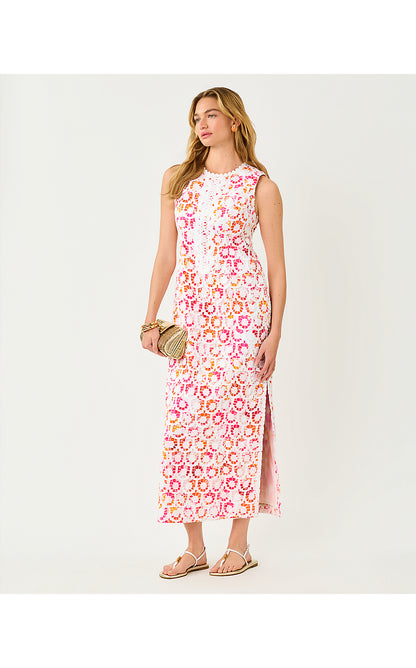 KITT MAXI SHIFT DRESS, RESORT WHITE PANSY FANSY