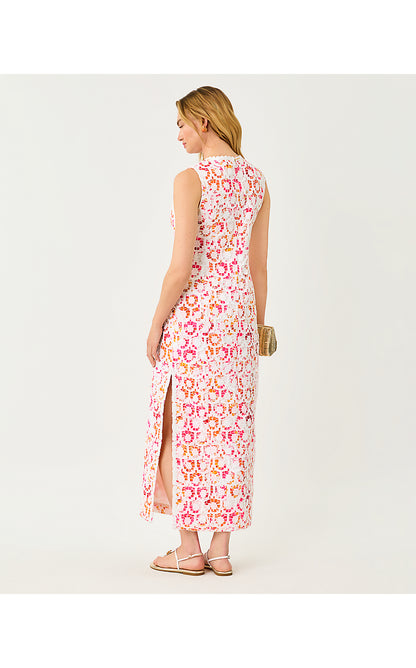 KITT MAXI SHIFT DRESS, RESORT WHITE PANSY FANSY