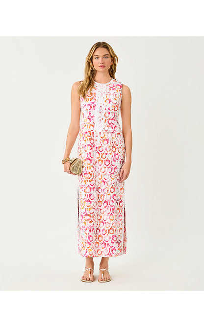 KITT MAXI SHIFT DRESS, RESORT WHITE PANSY FANSY