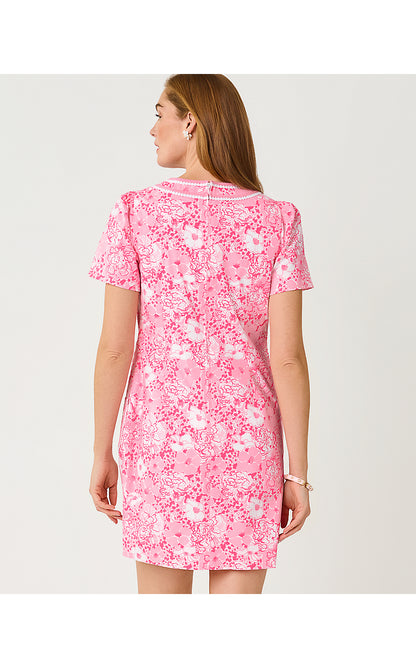 ADETTA SHORT SLEEVE STRETCH SHIFT, CONCH SHELL PINK BURST OF JOY