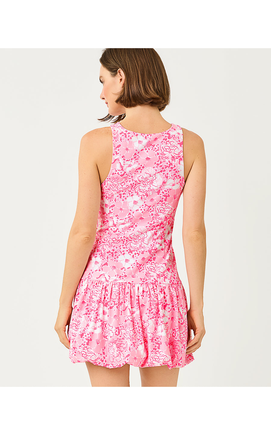 DELVENIE BUBBLE HEM DRESS, CONCH SHELL PINK BURST OF JOY