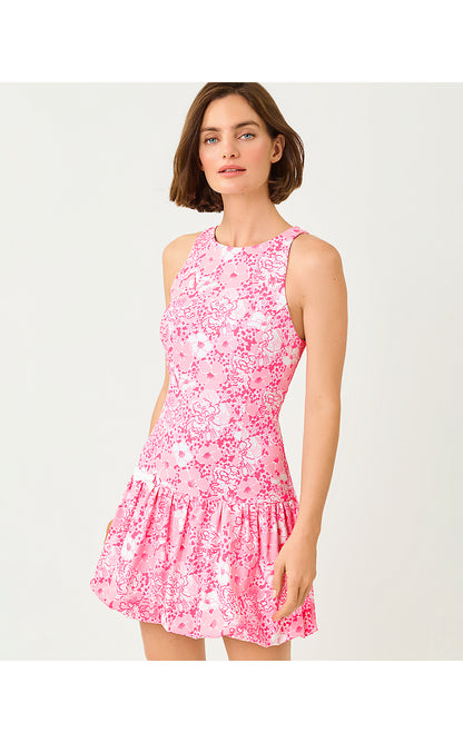 DELVENIE BUBBLE HEM DRESS, CONCH SHELL PINK BURST OF JOY