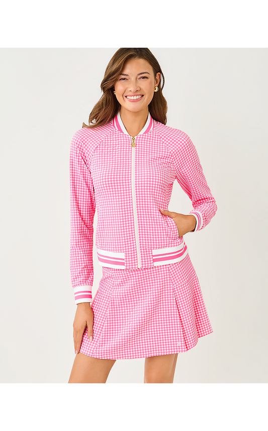 JAYDEA JACKET UPF 50+, CHERRY BLOSSOM PINK MINI PERFORMANCE GINGHAM