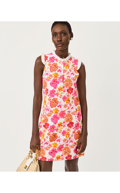 EVANGELINE SLEEVELESS DRESS, RESORT WHITE PANSY FANSY