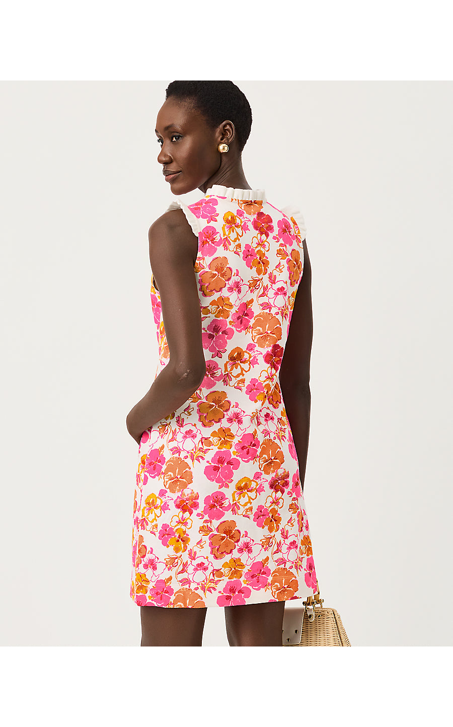 EVANGELINE SLEEVELESS DRESS, RESORT WHITE PANSY FANSY