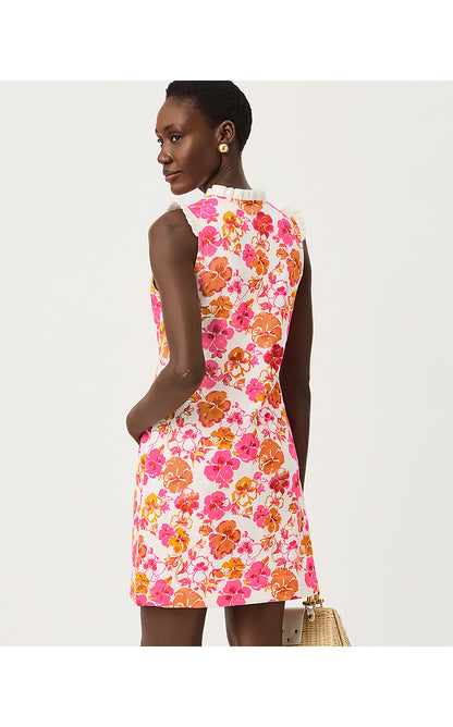 EVANGELINE SLEEVELESS DRESS, RESORT WHITE PANSY FANSY