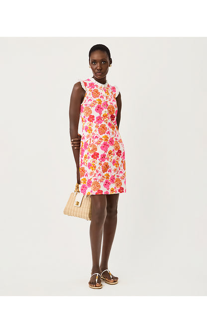 EVANGELINE SLEEVELESS DRESS, RESORT WHITE PANSY FANSY