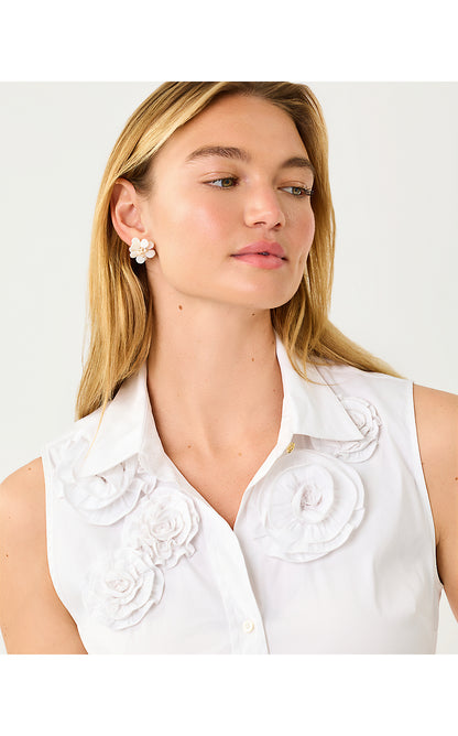 THE SLEEVELESS FLOWER FITTED LILLY SHIRT, RESORT WHITE