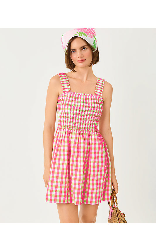 HADLY SKIRTED ROMPER, CHERRY BLOSSOM PINK SUMMER LOVIN GINGHAM
