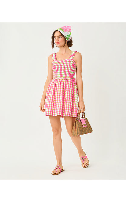 HADLY SKIRTED ROMPER, CHERRY BLOSSOM PINK SUMMER LOVIN GINGHAM