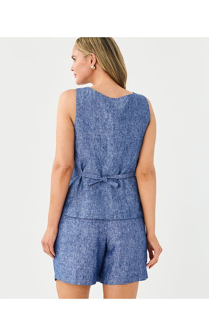HELLAR LINEN VEST, STARLIGHT NAVY X RESORT WHITE
