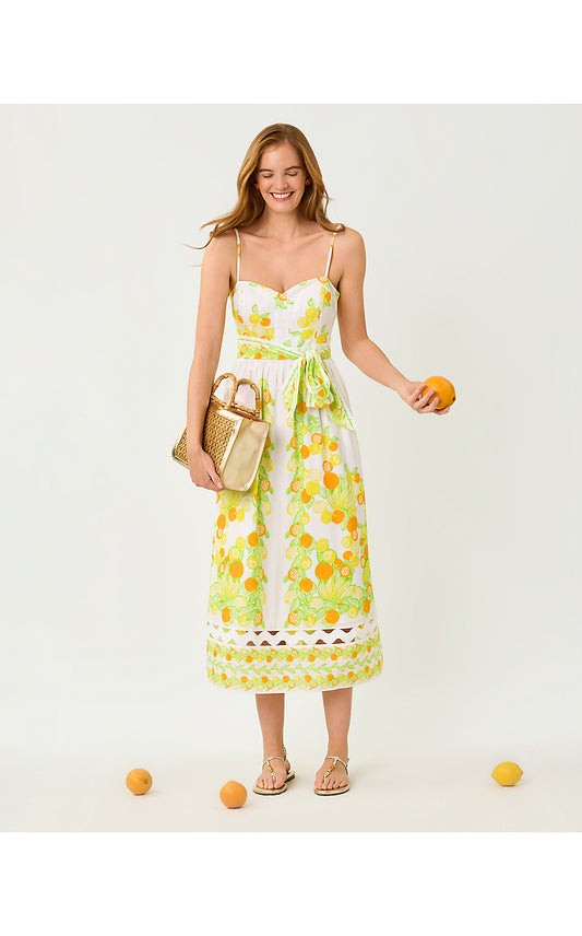 KATINA MIDI DRESS, RESORT WHITE ZESTY ENGINEERED WOVEN DRESS