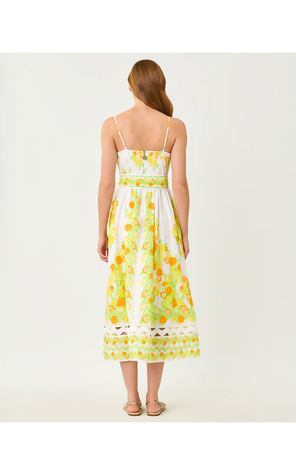 KATINA MIDI DRESS, RESORT WHITE ZESTY ENGINEERED WOVEN DRESS