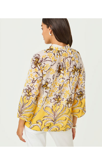 RENISHA LONG SLEEVE TOP, ESTELLE YELLOW BUMBLEY BUZZ ENGINEERED WOVEN TOP