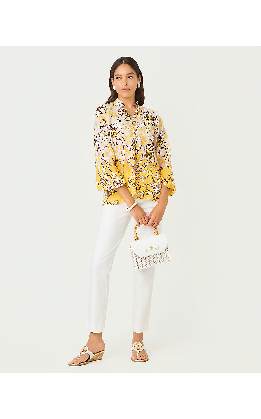 RENISHA LONG SLEEVE TOP, ESTELLE YELLOW BUMBLEY BUZZ ENGINEERED WOVEN TOP