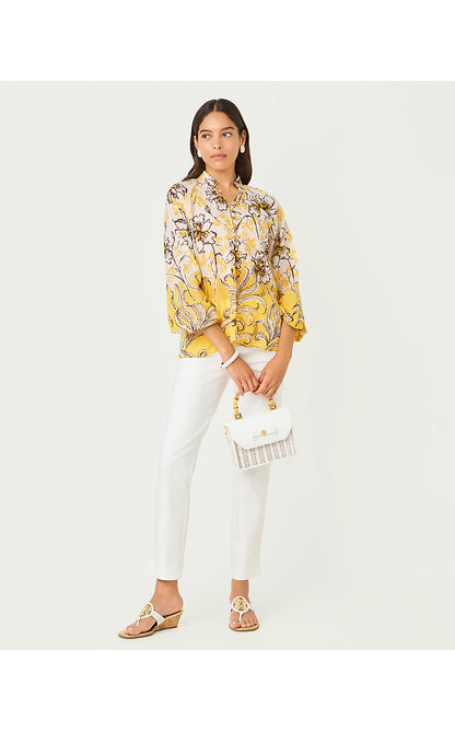 RENISHA LONG SLEEVE TOP, ESTELLE YELLOW BUMBLEY BUZZ ENGINEERED WOVEN TOP