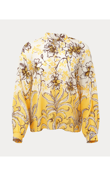 RENISHA LONG SLEEVE TOP, ESTELLE YELLOW BUMBLEY BUZZ ENGINEERED WOVEN TOP