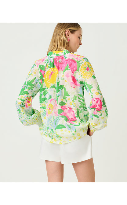 RENISHA LONG SLEEVE TOP, MULTI POPPY PARTY ENGINEERED WOVEN TOP