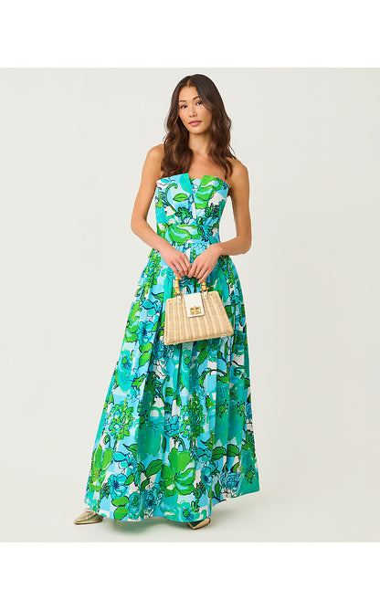 IVELLA MAXI DRESS, CAPRI BLUE ROUSSEAUS ROSES OVERLAY