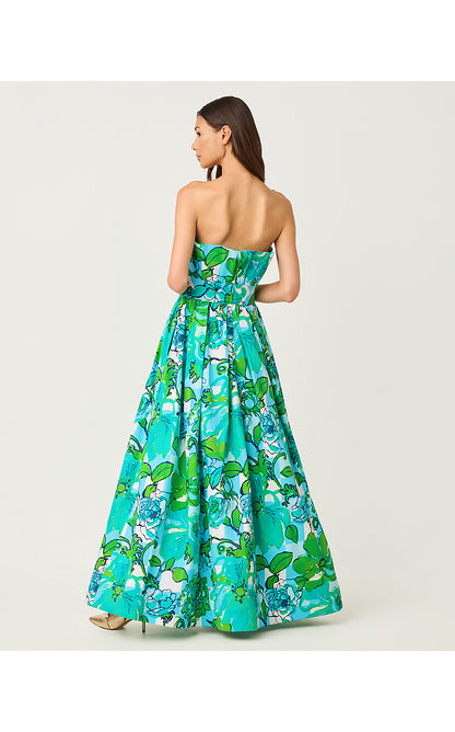 IVELLA MAXI DRESS, CAPRI BLUE ROUSSEAUS ROSES OVERLAY
