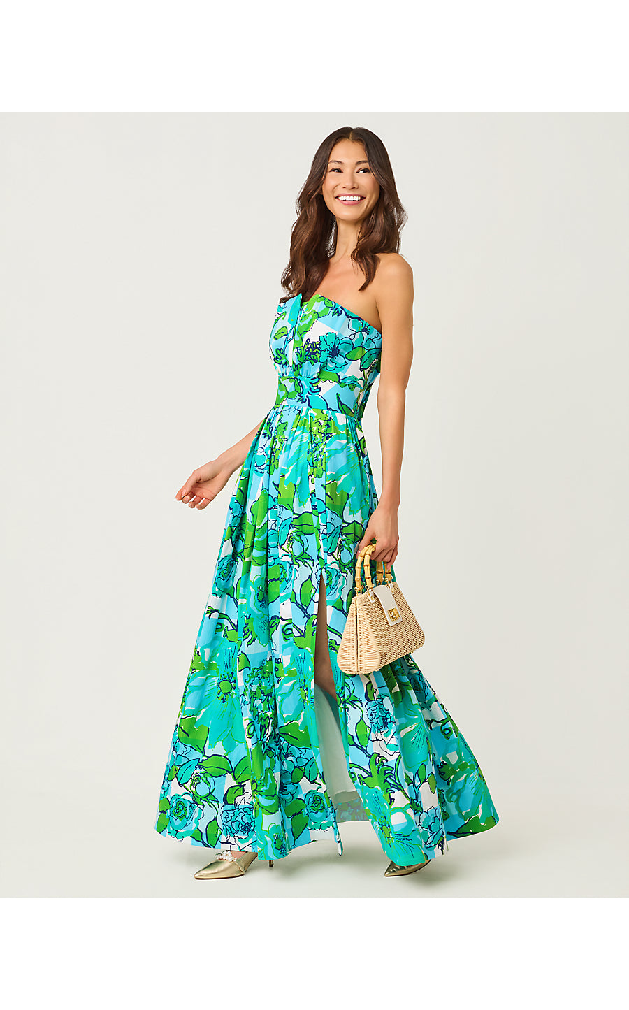 IVELLA MAXI DRESS, CAPRI BLUE ROUSSEAUS ROSES OVERLAY