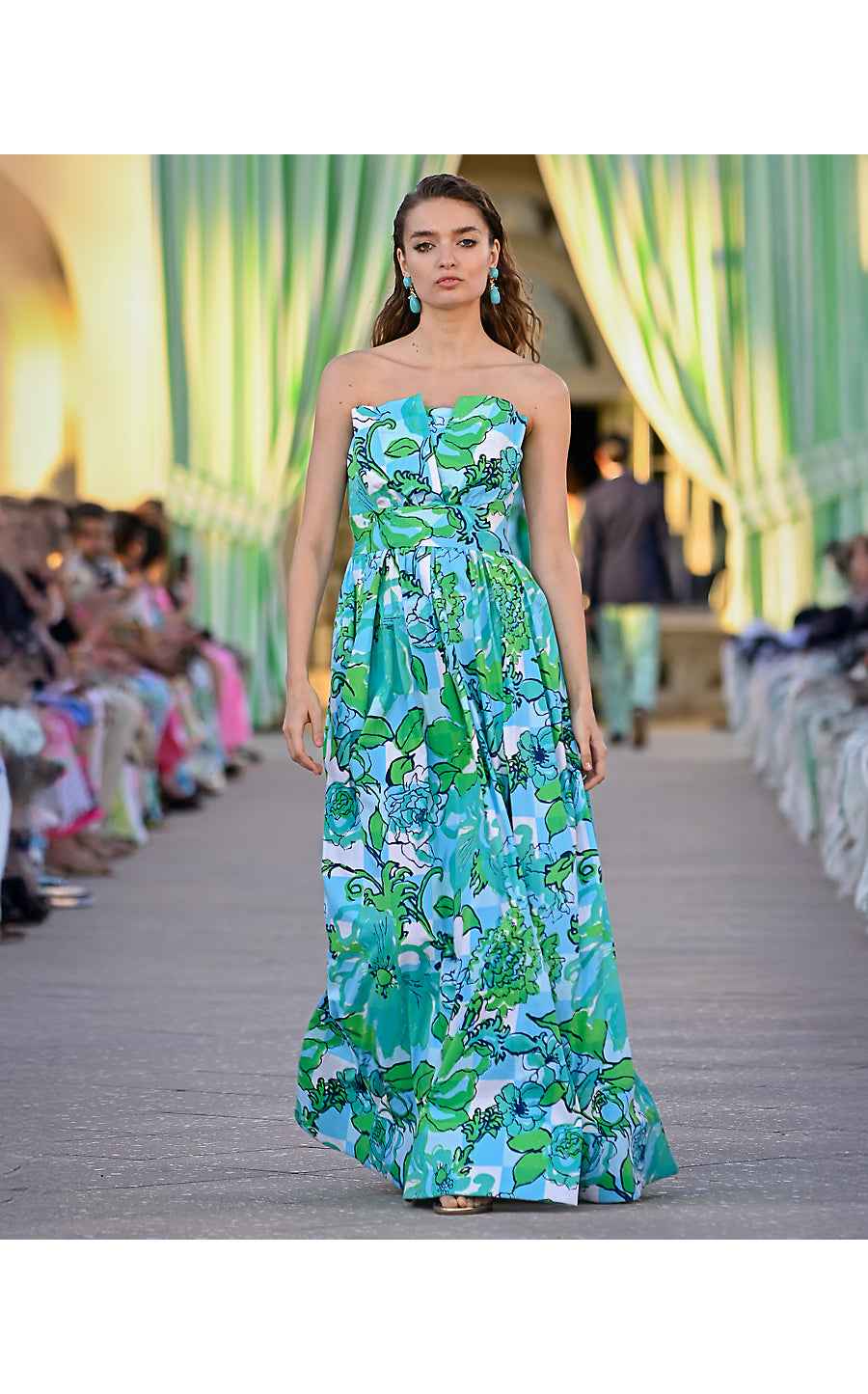 IVELLA MAXI DRESS, CAPRI BLUE ROUSSEAUS ROSES OVERLAY