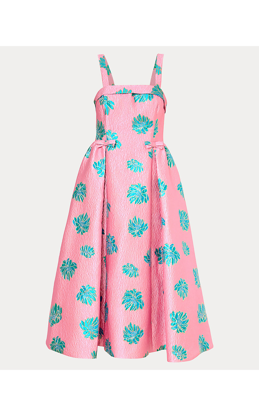 RISSY MIDI DRESS, CONCH SHELL PINK JUNGLE FLOWER BROCADE