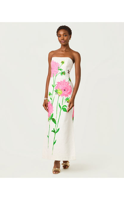 ELYSE STRETCH MAXI DRESS, RESORT WHITE MARYAN ENGINEERED WOVEN MAXI