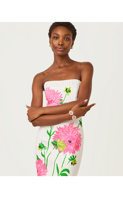 ELYSE STRETCH MAXI DRESS, RESORT WHITE MARYAN ENGINEERED WOVEN MAXI