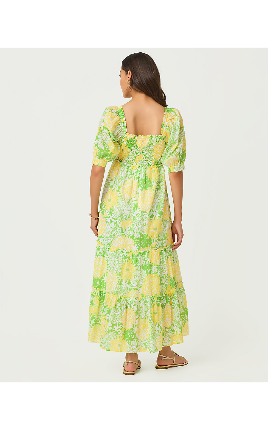 HADLY SHORT SLEEVE SMOCKED DRESS, CROCODILE GREEN MUMBO JUMBO
