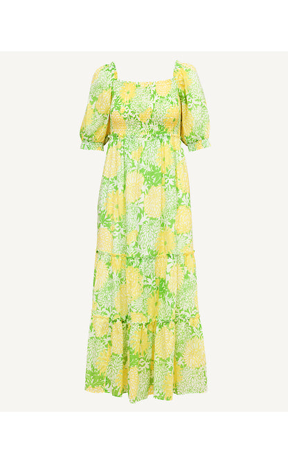 HADLY SHORT SLEEVE SMOCKED DRESS, CROCODILE GREEN MUMBO JUMBO