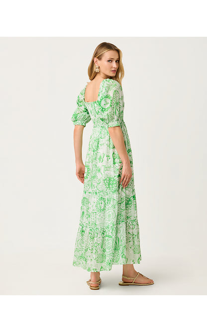 HADLY SHORT SLEEVE SMOCKED DRESS, PUTTING GREEN FLEUR DE LILLY