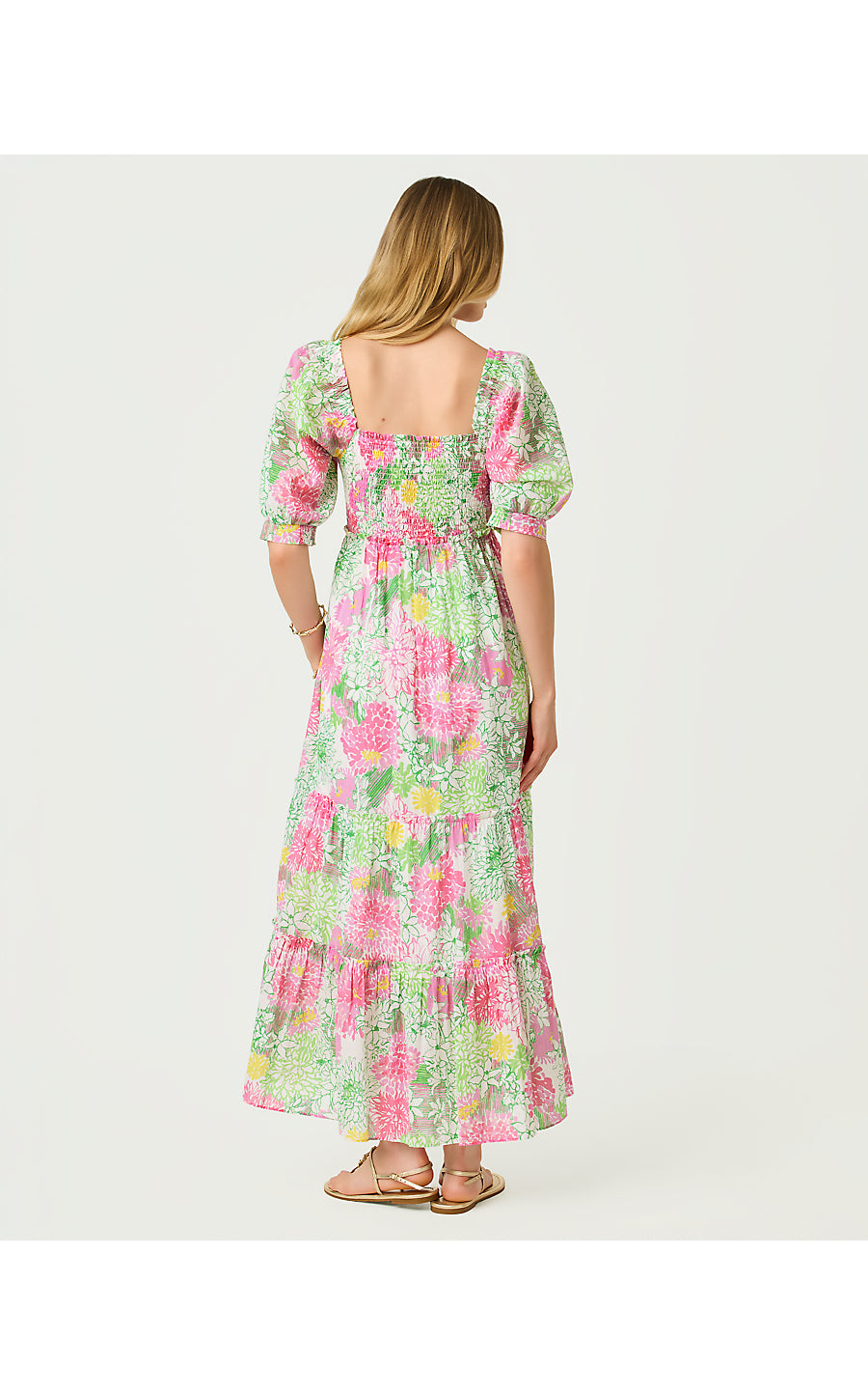 HADLY SHORT SLEEVE SMOCKED DRESS, RESORT WHITE MUM PATCH
