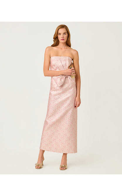 TIERNAN MAXI DRESS, CONCH SHELL PINK RITSY DITSY METALLIC BROCADE