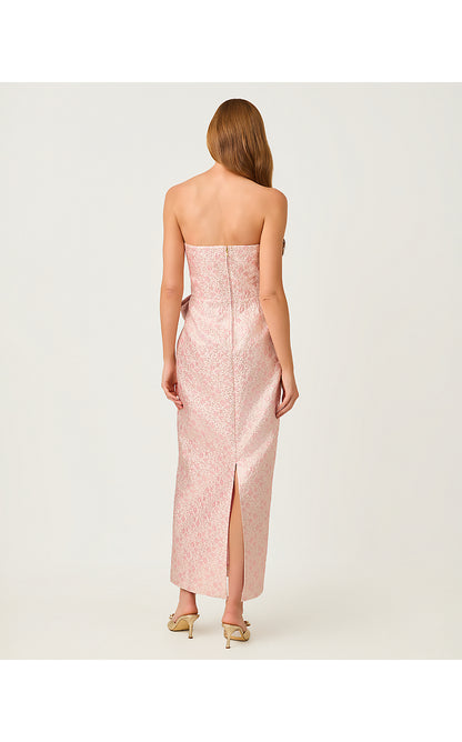 TIERNAN MAXI DRESS, CONCH SHELL PINK RITSY DITSY METALLIC BROCADE