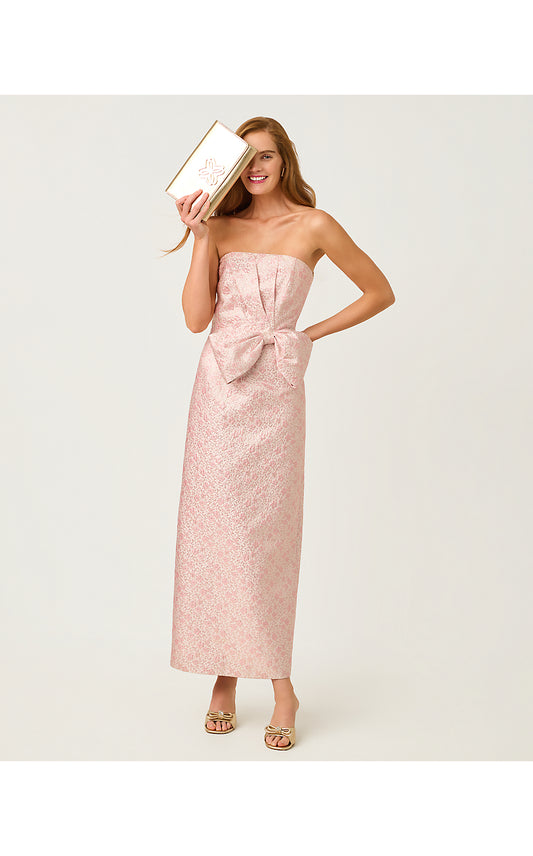 TIERNAN MAXI DRESS, CONCH SHELL PINK RITSY DITSY METALLIC BROCADE
