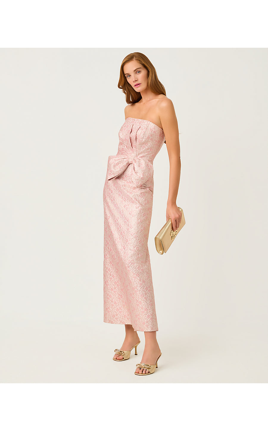 TIERNAN MAXI DRESS, CONCH SHELL PINK RITSY DITSY METALLIC BROCADE