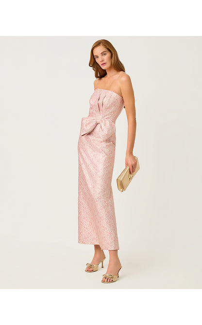 TIERNAN MAXI DRESS, CONCH SHELL PINK RITSY DITSY METALLIC BROCADE