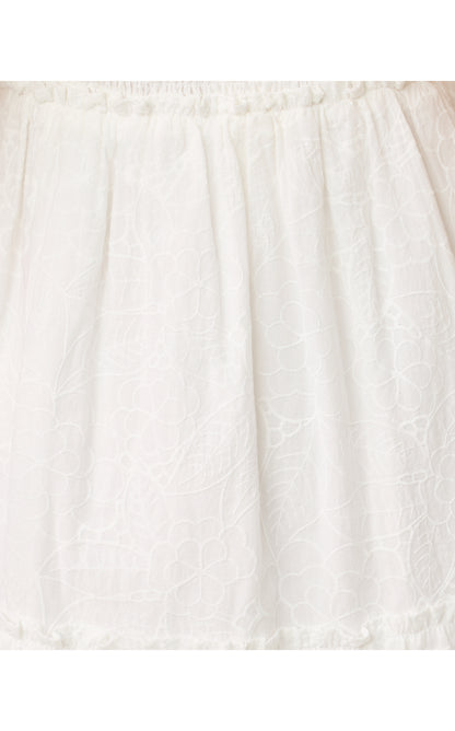 HADLY SHORT SLEEVE SMOCKED DRESS, RESORT WHITE SUNSHOWERS EMBROIDERY