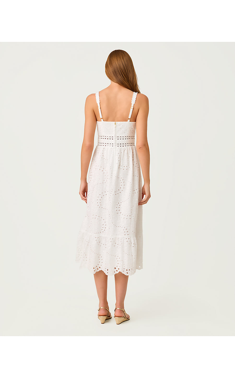 TIAH MIDI DRESS, RESORT WHITE DANCING DAISIES EYELET